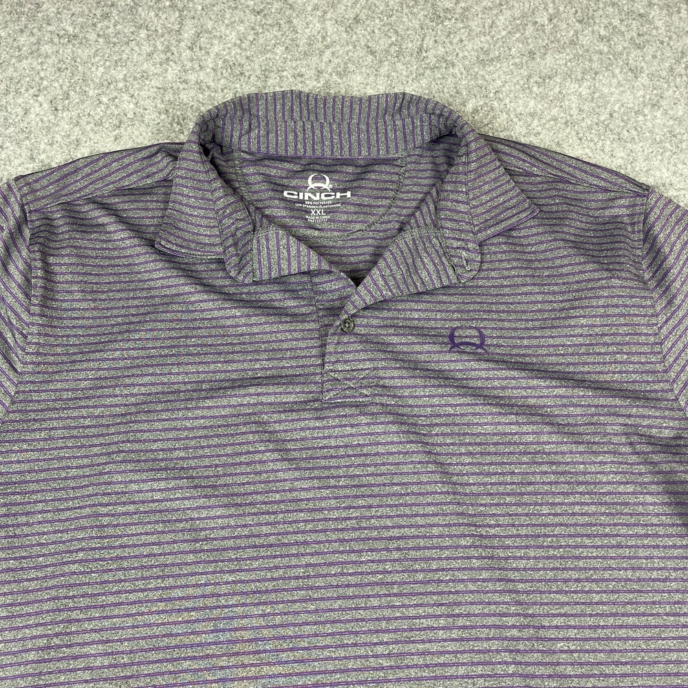 Cinch Polo Shirt‎ Mens 2XL Gray Purple Striped Stretch Performance Western